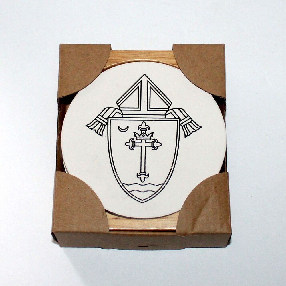 Archdiocese of St. Louis set of Coasters on wood stand Catholic Church Missouri
